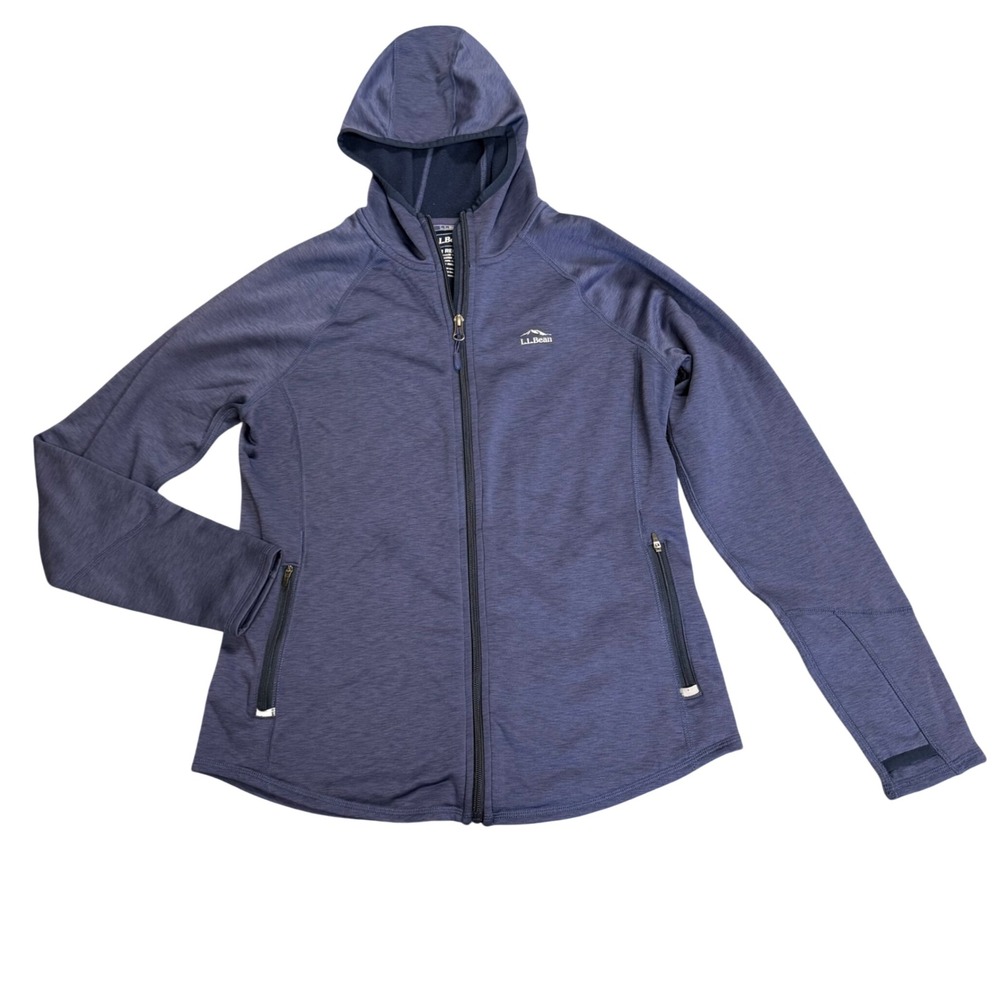 LL Bean Womens Multisport Full Zip Hoodie Blue Space Dye Medium Fleece Lined